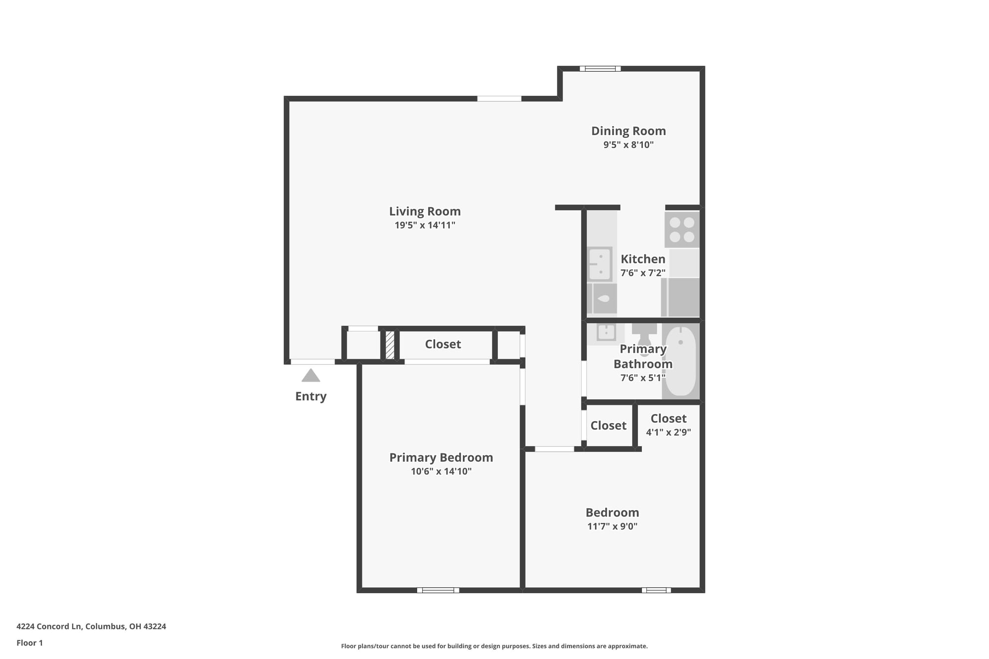 Floor Plan — 2 bed / 1 bath apartment at Morse Creek